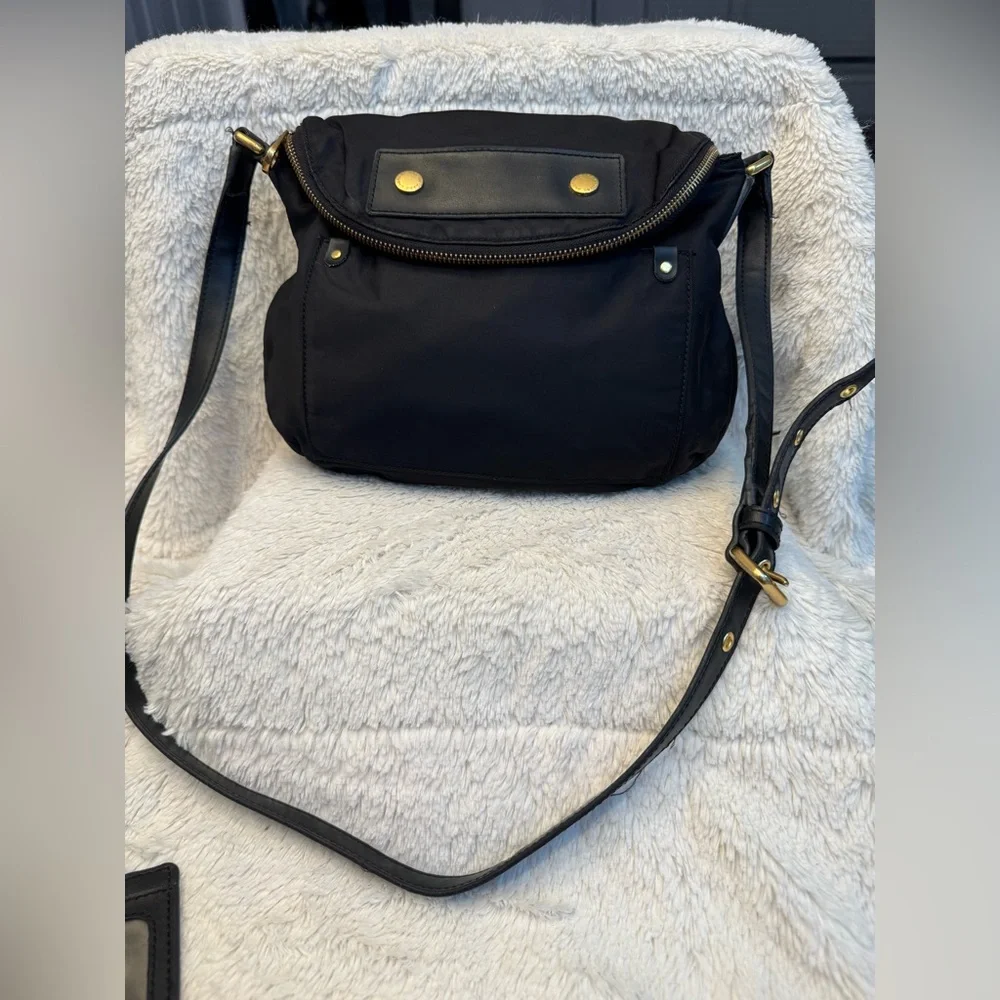 Marc Jacobs Black Nylon Natasha Crossbody Bag, Faux Leather Trim, Gold Hardware